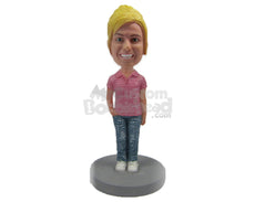 Custom Bobblehead Cute Girl In Stylish Polo With Hands In Pocket - Leisure & Casual Casual Females Personalized Bobblehead & Cake Topper