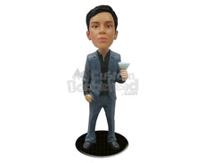 Custom Bobblehead Handsome Male In A Suit With A Drink In His Hand - Leisure & Casual Casual Males Personalized Bobblehead & Cake Topper