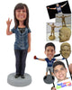 Custom Bobblehead Happy Cute Girl In Stylish Top With Peace Hand Sign - Leisure & Casual Casual Females Personalized Bobblehead & Cake Topper