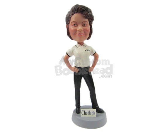 Custom Bobblehead Bold Lady In Awesome Polo Tshirt With Hands On Her Waist - Leisure & Casual Casual Females Personalized Bobblehead & Cake Topper