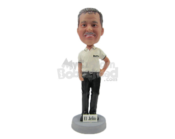 Custom Bobblehead Handsome Gentleman In Stylish Polo With Hands In Pocket - Leisure & Casual Casual Males Personalized Bobblehead & Cake Topper