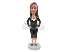 Custom Bobblehead Charming Lady With Trendy Top And Stylish Necklace - Leisure & Casual Casual Females Personalized Bobblehead & Cake Topper