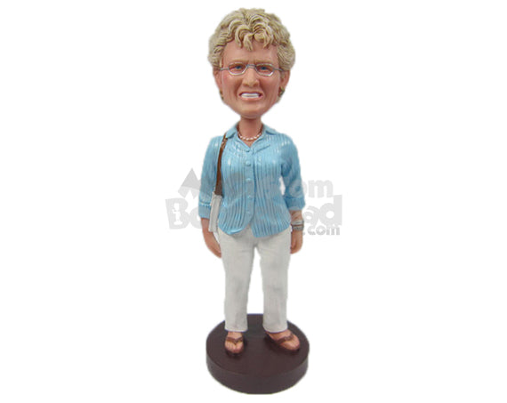 Custom Bobblehead Lovely Lady In Comfortable Outfit With Handbag And Stylish Nechlace - Leisure & Casual Casual Females Personalized Bobblehead & Cake Topper