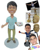 Custom Bobblehead Happy Cute Boy With A Cake - Leisure & Casual Casual Males Personalized Bobblehead & Cake Topper
