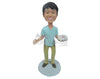 Custom Bobblehead Happy Cute Boy With A Cake - Leisure & Casual Casual Males Personalized Bobblehead & Cake Topper