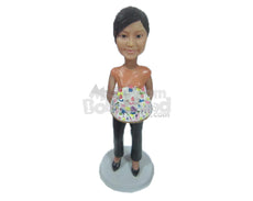 Custom Bobblehead Smart Girl With A Cake - Leisure & Casual Casual Females Personalized Bobblehead & Cake Topper