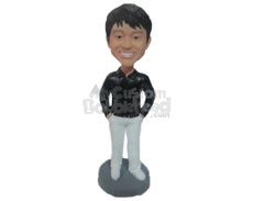 Custom Bobblehead Happy Gentleman In Formals With Hands In Pocket - Leisure & Casual Casual Males Personalized Bobblehead & Cake Topper