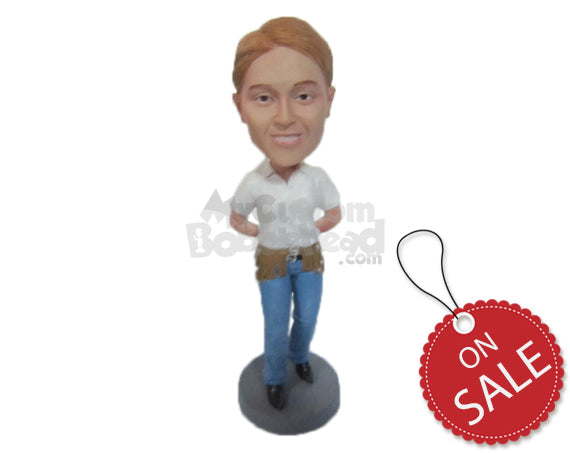 Custom Bobblehead Handsome Dude In Classic Pair Of Jeans With Hands Clenched At Back - Leisure & Casual Casual Males Personalized Bobblehead & Cake Topper