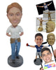 Custom Bobblehead Handsome Dude In Classic Pair Of Jeans With Hands Clenched At Back - Leisure & Casual Casual Males Personalized Bobblehead & Cake Topper