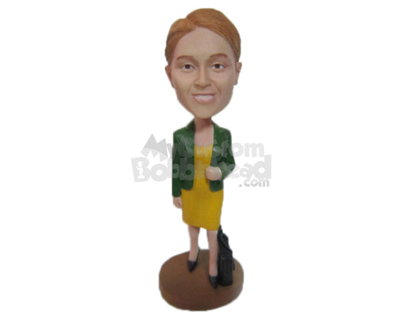 Custom Bobblehead Bold Woman In One Piece Attire With A Trendy Jacket And A Carry Abg - Leisure & Casual Casual Females Personalized Bobblehead & Cake Topper