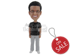 Custom Bobblehead Smart Geeky Man With A Dashing Smile And A Wrist Watch - Leisure & Casual Casual Males Personalized Bobblehead & Cake Topper
