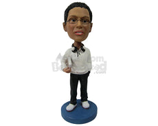 Custom Bobblehead Male In Semi-Formal Look With Headphones And Book In Hand - Leisure & Casual Casual Males Personalized Bobblehead & Cake Topper