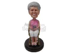 Custom Bobblehead Lovely Lady Sitting With Flowers In Hand - Leisure & Casual Casual Females Personalized Bobblehead & Cake Topper
