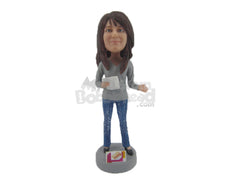 Custom Bobblehead Gorgeous Girl N Trendy Outfit With A Paper In Hand - Leisure & Casual Casual Females Personalized Bobblehead & Cake Topper