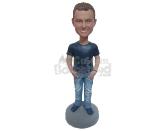 Custom Bobblehead Handsome Muscular Male In Latest Casual Outfit With Hands In Pocket - Leisure & Casual Casual Males Personalized Bobblehead & Cake Topper