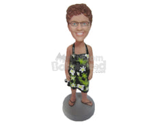Custom Bobblehead Charming Lady In One Piece Floral Attire - Leisure & Casual Casual Females Personalized Bobblehead & Cake Topper