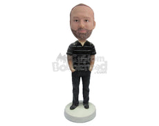 Custom Bobblehead Bearded Dude In Polo With Hands In His Pocket - Leisure & Casual Casual Males Personalized Bobblehead & Cake Topper