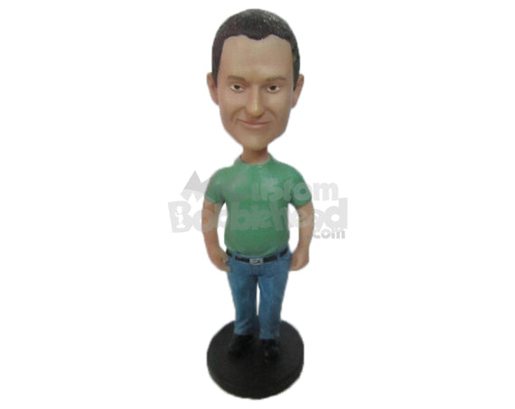 Custom Bobblehead Muscular Hunk With Trendy Polo - Leisure & Casual Casual Males Personalized Bobblehead & Cake Topper