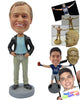 Custom Bobblehead Graceful Smiling Man Posing With Hands On His Waist - Leisure & Casual Casual Males Personalized Bobblehead & Cake Topper