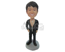 Custom Bobblehead Sexy Dude In Jazzy Outfit With Trendy Locket - Leisure & Casual Casual Males Personalized Bobblehead & Cake Topper