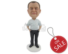Custom Bobblehead Smart Handsome Gentleman In Simple Formals With Hands In Pocket - Leisure & Casual Casual Males Personalized Bobblehead & Cake Topper