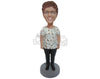 Custom Bobblehead Lovely Smiling Lady In Printed Top With A Wrist Watch - Leisure & Casual Casual Females Personalized Bobblehead & Cake Topper