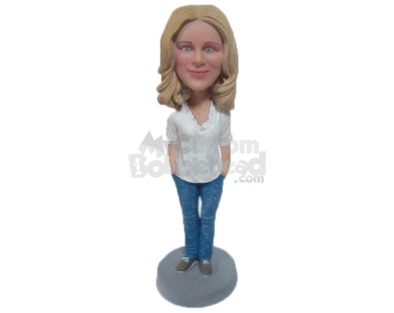Custom Bobblehead Beautiful Lady In Trendy Top With Hands In Her Pocket - Leisure & Casual Casual Females Personalized Bobblehead & Cake Topper