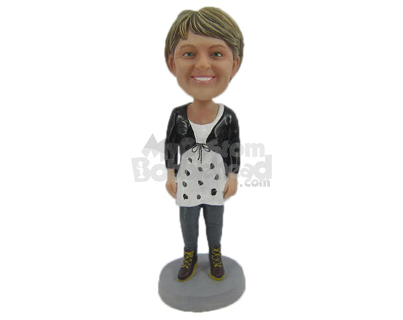 Custom Bobblehead Gorgeous Smiling Woman In Stylish Dress With High Ankle Shoes - Leisure & Casual Casual Females Personalized Bobblehead & Cake Topper