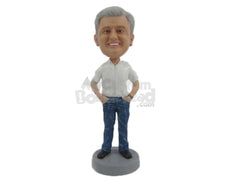 Custom Bobblehead Graceful Gentleman In Casual Dress With A Wrist Watch - Leisure & Casual Casual Males Personalized Bobblehead & Cake Topper