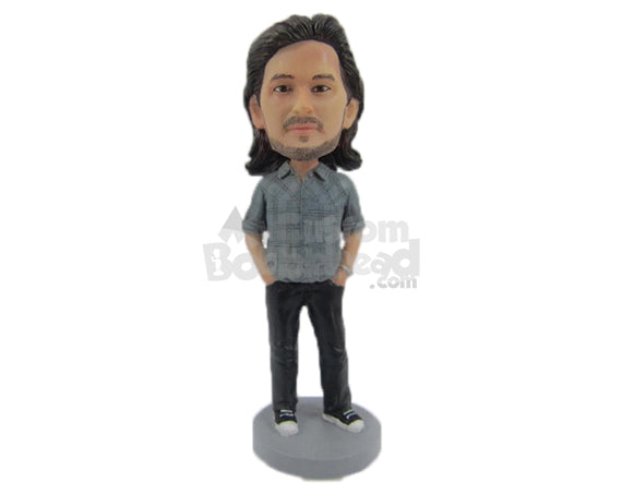 Custom Bobblehead Dashing Dude Killing It With Fancy Fashionable Shirt - Leisure & Casual Casual Males Personalized Bobblehead & Cake Topper