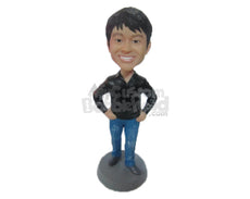 Custom Bobblehead Jazzy Guy With A Big Smile And Hands On His Waist - Leisure & Casual Casual Males Personalized Bobblehead & Cake Topper