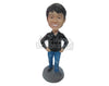 Custom Bobblehead Jazzy Guy With A Big Smile And Hands On His Waist - Leisure & Casual Casual Males Personalized Bobblehead & Cake Topper