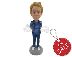 Custom Bobblehead Smart Stylish Guy In Latest Trendy Clothes With Hands Clenched - Leisure & Casual Casual Males Personalized Bobblehead & Cake Topper