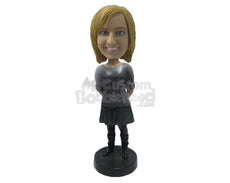 Custom Bobblehead Smart And Bold Woman Standing Upright With Trendy Boots And Hands Clenched - Leisure & Casual Casual Females Personalized Bobblehead & Cake Topper