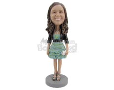 Custom Bobblehead Beautiful Girl In Jacket With Stylish Necklace - Leisure & Casual Casual Females Personalized Bobblehead & Cake Topper