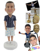Custom Bobblehead Funky Dude In Printed Shorts With Stylish Locket - Leisure & Casual Casual Males Personalized Bobblehead & Cake Topper
