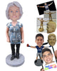 Custom Bobblehead Lovely Lady In Printed Design Tshirt With A Handbag - Leisure & Casual Casual Females Personalized Bobblehead & Cake Topper