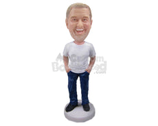 Custom Bobblehead Happy Lad Full With Enthusiasm Rocking With Hands In His Pocket - Leisure & Casual Casual Males Personalized Bobblehead & Cake Topper