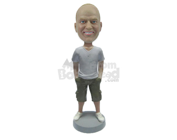 Custom Bobblehead Muscular Hunk In Stylish Shorts - Leisure & Casual Casual Males Personalized Bobblehead & Cake Topper