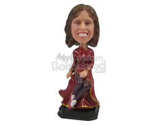Custom Bobblehead Charming Lady Smiling In Long Gown Dress - Leisure & Casual Casual Females Personalized Bobblehead & Cake Topper