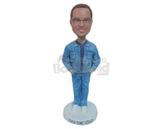 Custom Bobblehead Stylish Dude In All Denim Attirewith Hands In His Pocket - Leisure & Casual Casual Males Personalized Bobblehead & Cake Topper