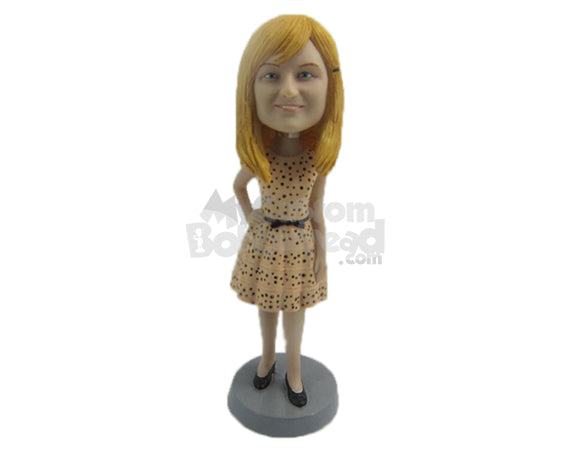 Custom Bobblehead Beautiful Sweet Lady In Stylish Printed Frok - Leisure & Casual Casual Females Personalized Bobblehead & Cake Topper