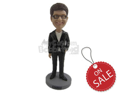Custom Bobblehead Smiling Gentleman Dazzling In A Cool Suit - Leisure & Casual Casual Males Personalized Bobblehead & Cake Topper