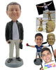 Custom Bobblehead Handsome Gentleman In Jacket With Bag And Mobile In Hand - Leisure & Casual Casual Males Personalized Bobblehead & Cake Topper