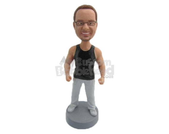 Custom Bobblehead Muscular Hunk In Stylish Vest - Leisure & Casual Casual Males Personalized Bobblehead & Cake Topper