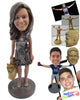 Custom Bobblehead Gorgeous Girl In Dazzling Dress With A Dogface Bag - Leisure & Casual Casual Females Personalized Bobblehead & Cake Topper