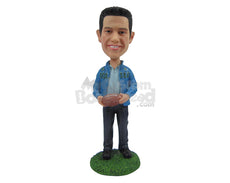 Custom Bobblehead Good Looking Male Wearing His Favourite Team Jacket Holding A Football - Leisure & Casual Casual Males Personalized Bobblehead & Cake Topper