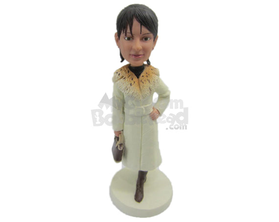 Custom Bobblehead Beautiful Lady In Trendy Overcoat - Leisure & Casual Casual Females Personalized Bobblehead & Cake Topper