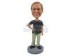 Custom Bobblehead Happy Smiling Man In Casuals Posing With Hand On His Waist - Leisure & Casual Casual Males Personalized Bobblehead & Cake Topper