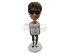 Custom Bobblehead Lovely Lady In Cool Comfortable Outfit - Leisure & Casual Casual Females Personalized Bobblehead & Cake Topper
